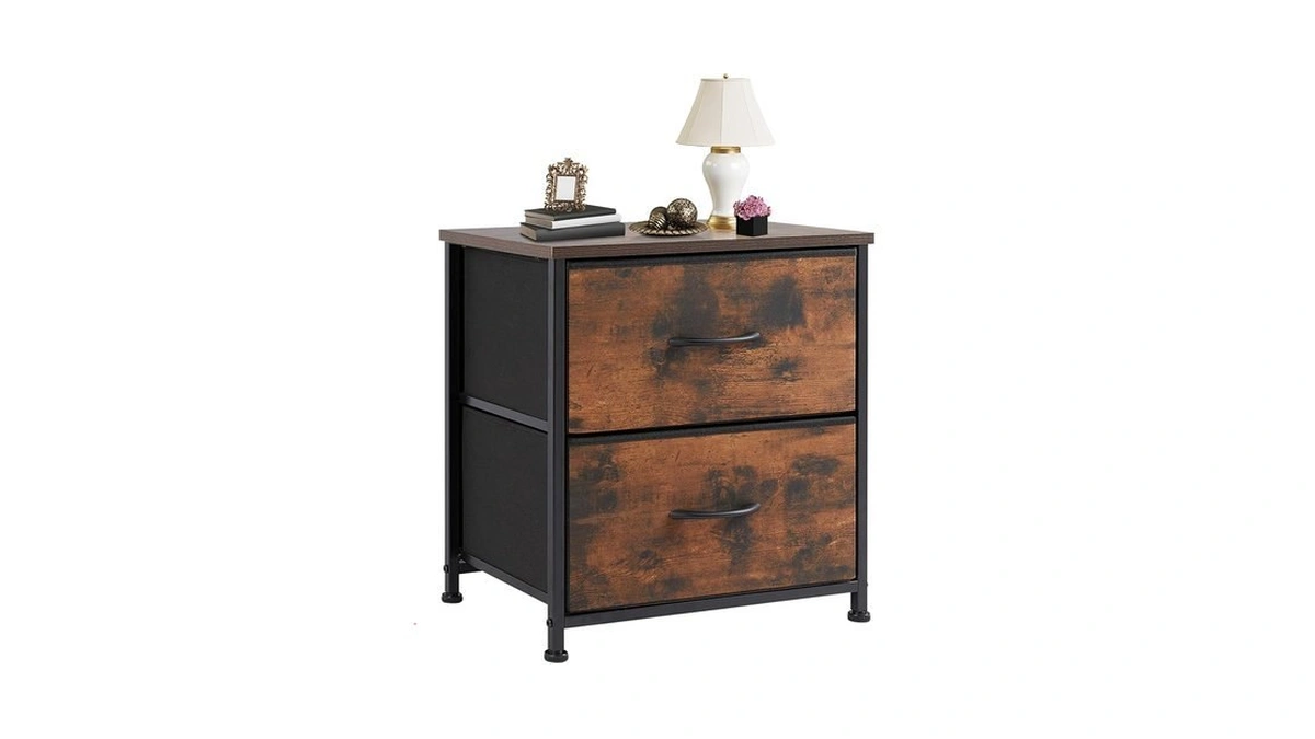 Dumos Nightstand Small Dresser With 2 Fabric Drawers Side Bedroom