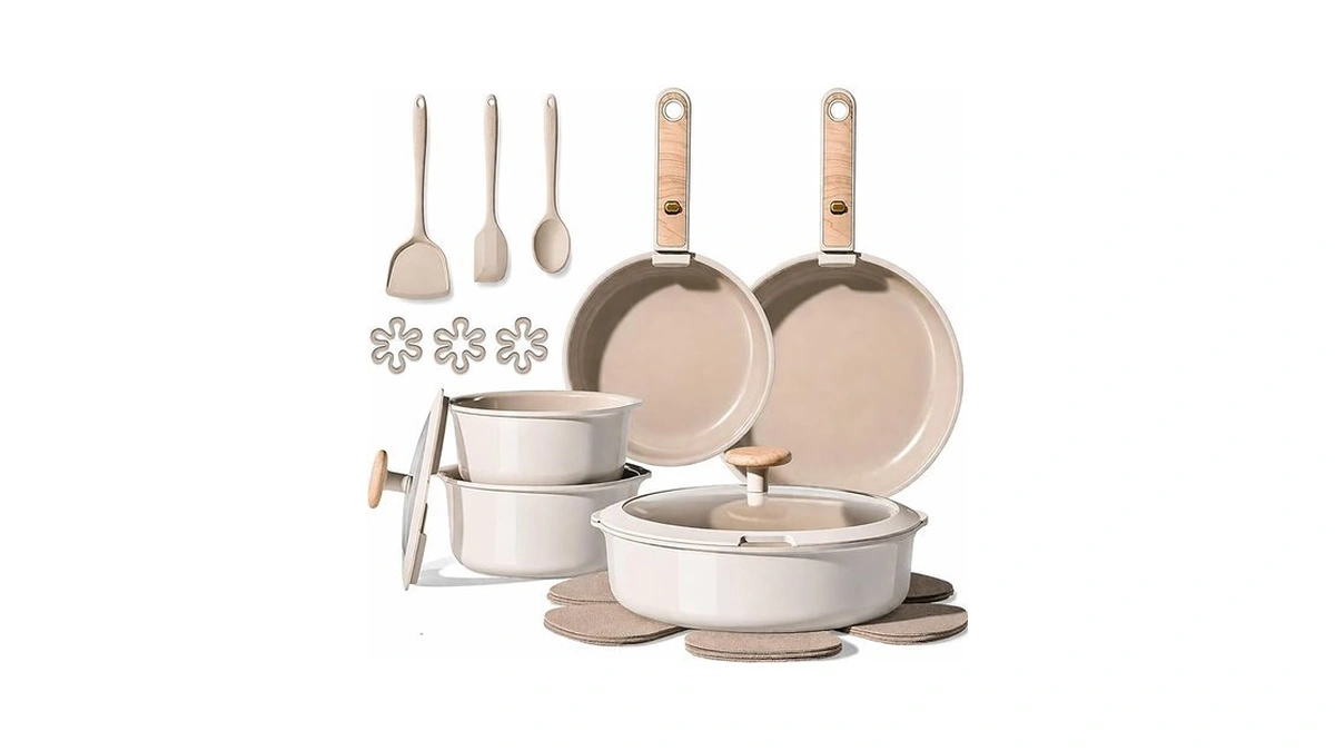 Carote Ceramic Pots And Pans Set, Cookware Set Detachable Handle,