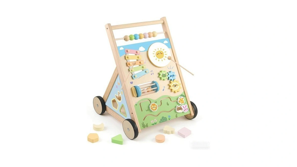 Ranqibo Wooden Baby Walker, Baby Walker With Wheels, Includes Montessori