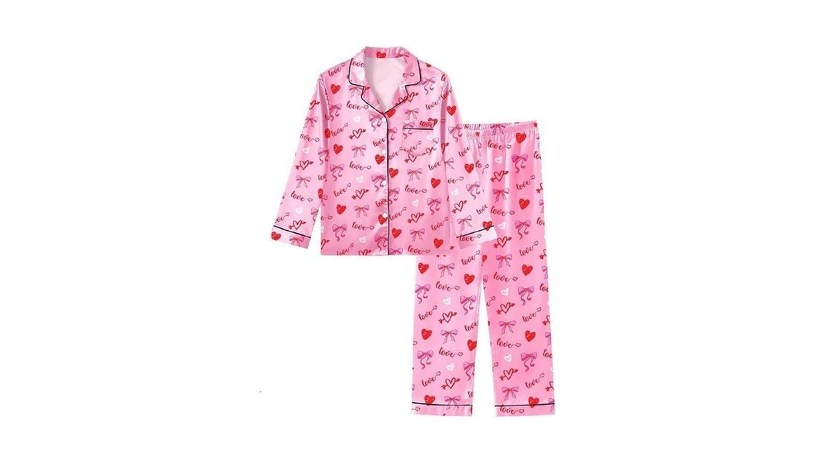 Sylfairy Girls Pajamas Silk Satin Valentines Pjs Set Long Sleeve