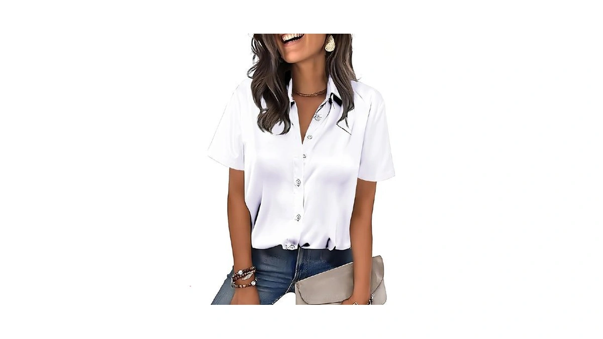 Mawor Satin Button Down Shirts For Women Silk Short Sleeve