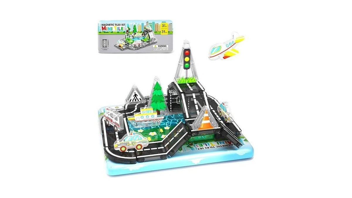 Road Mini Magnetic Tiles With Case Travel Toys For 3+