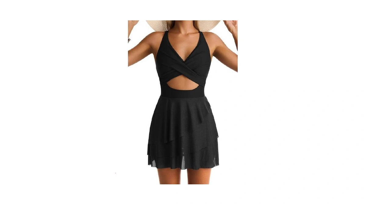 Evocrco Women One Piece Swim Dress Tummy Control Mesh Swimsuits
