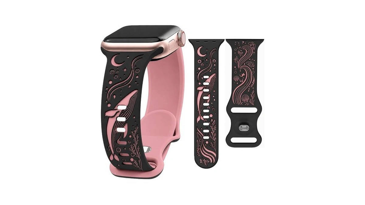 Hatilp Whale Engraved Band Compatible With Apple Watch 42/44/45/46/49mm, Two-layer