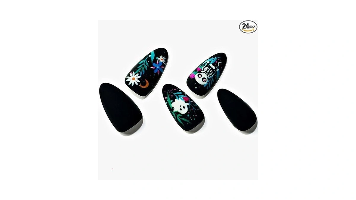 Glamermaid Dull Polish Black Press On Nails Medium Almond, Halloween