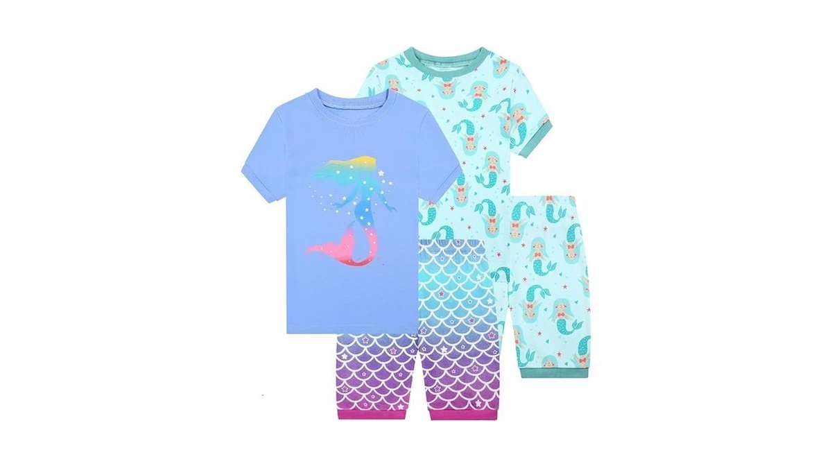 Benaive Girls Pajamas Sets 4 Pieces 100% Cotton Summer Pjs