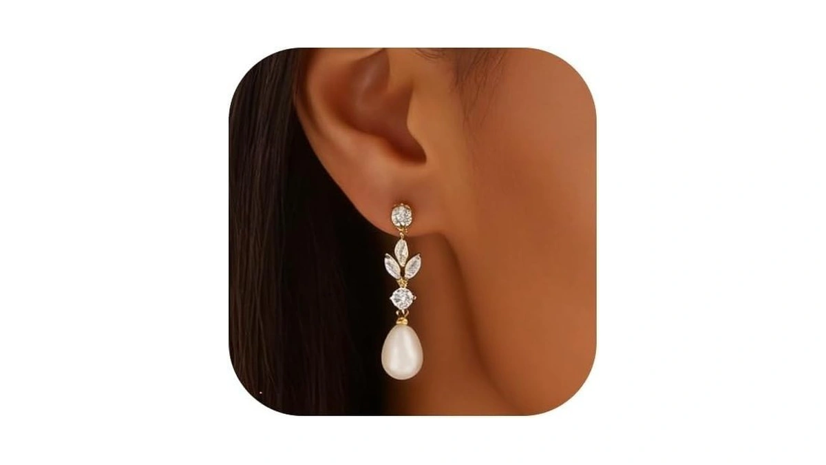 Pearl Earrings For Women Dainty Diamond Pearl Drop Earrings 14k