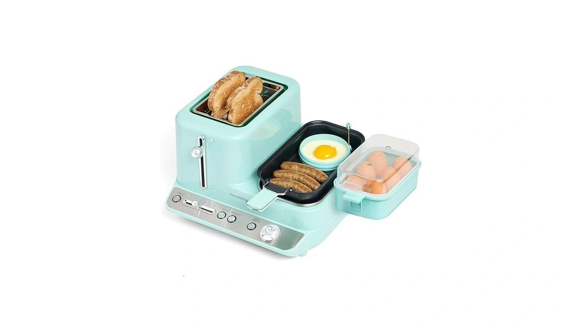 Nostalgia Classic Retro 3-in-1 Breakfast Station, 2-wide Slot Toaster With