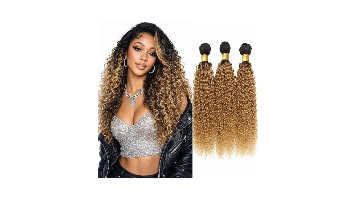 Jerry Curly Human Hair Bundles T1b/27 Ombre Honey Blonde 22