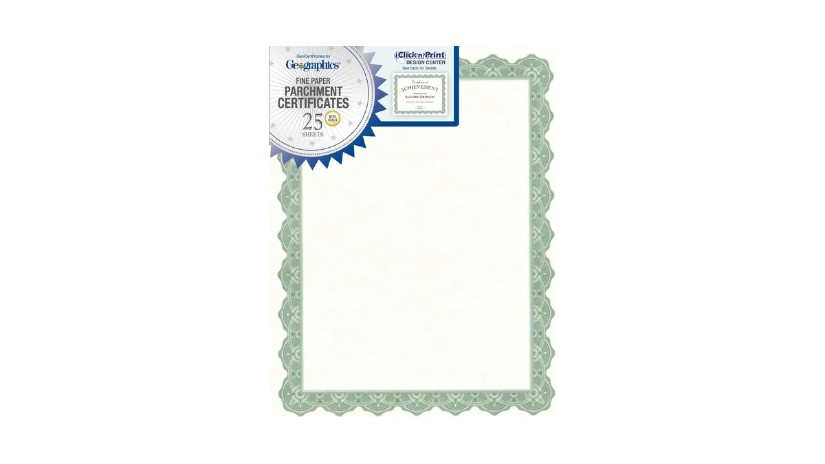 Geographics® 30% Recycled Blank Parchment Certificates, 8 1/2" X 11",
