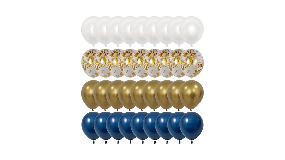 75pcs Navy Blue Gold Confetti Balloons, Dark Blue Pearl White
