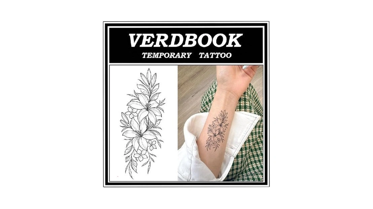 Verdbook Waterproof Temporary Tattoos: 2-sheet Tattoo Kit With Realistic Body