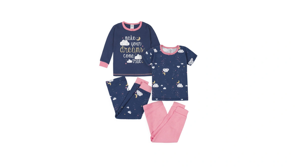 Gerber Baby Girls 4-piece Cotton Pajama Set, Dreams, 12 Months