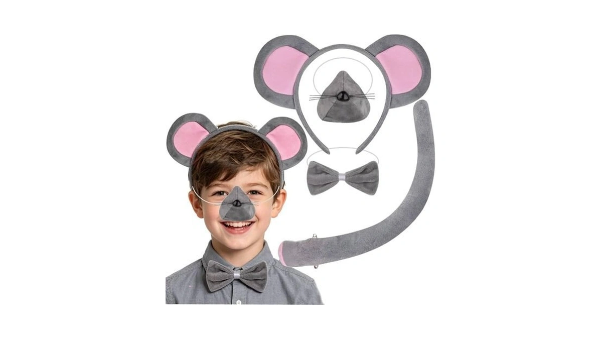 Kirei Sui Gray Mouse Ears Headband & Tail Bowtie 4-piece