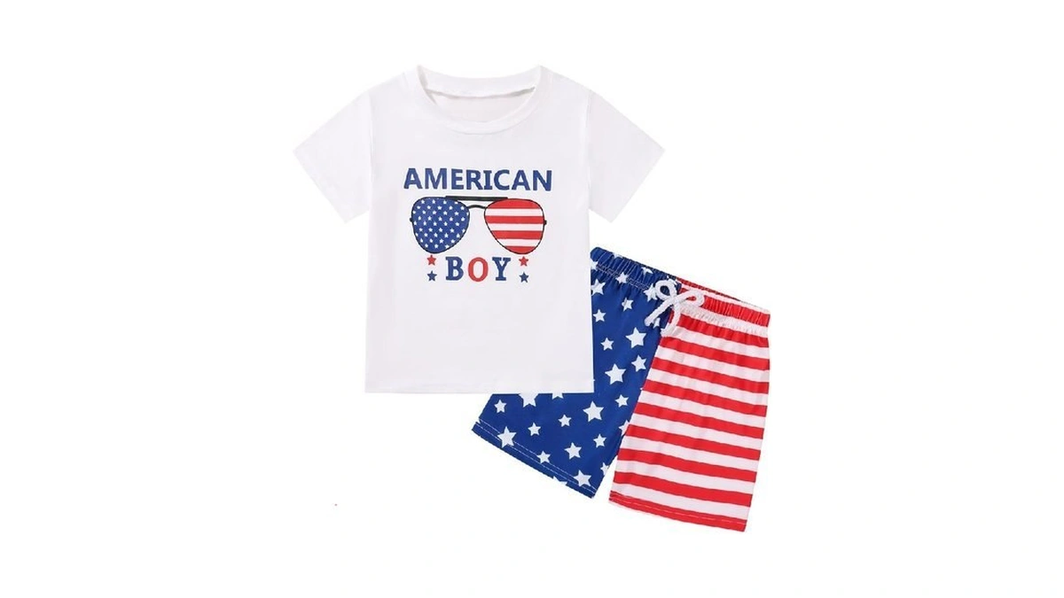 4th Of July Toddler Boy Outfit Short Sleeve American Flag