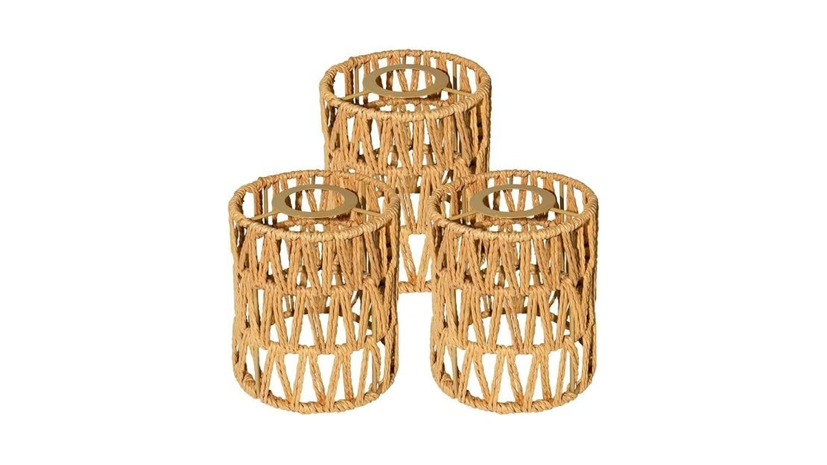 3 Pack Rattan Lamp Shades(4.7"×5.9"), Small Boho Pendant Light Shade,