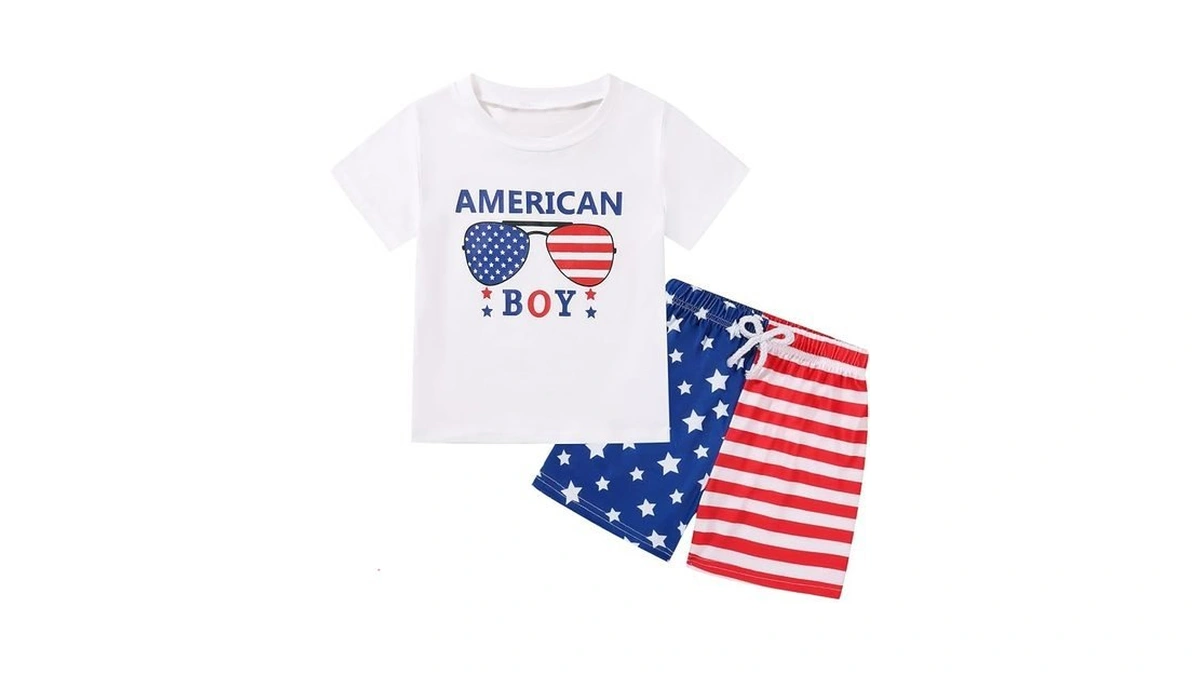 4th Of July Toddler Boy Outfit Short Sleeve American Flag
