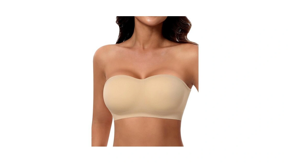Documo Strapless Bras For Women Padded Bandeau Bra Non-slip Silicone