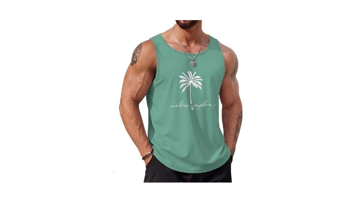 Coofandy Mens Beach Tank Tops Summer Cotton Sleeveless Graphic T
