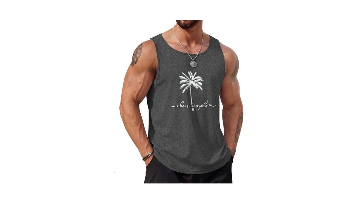 Coofandy Mens Beach Tank Tops Summer Cotton Sleeveless Graphic T