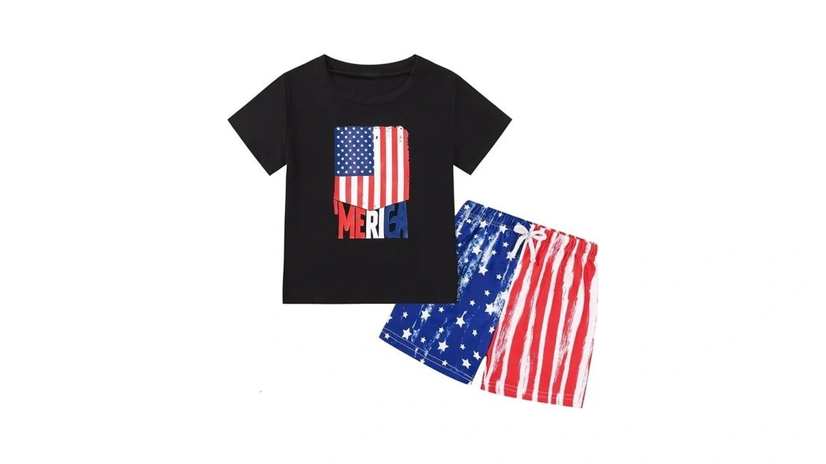 4th Of July Toddler Boy Outfit Short Sleeve American Flag