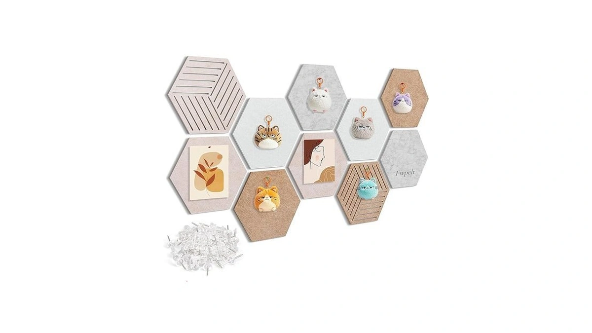 10 Pack Hexagon Cork Board Tiles Alternative, 12'' Fully Self-adhesive