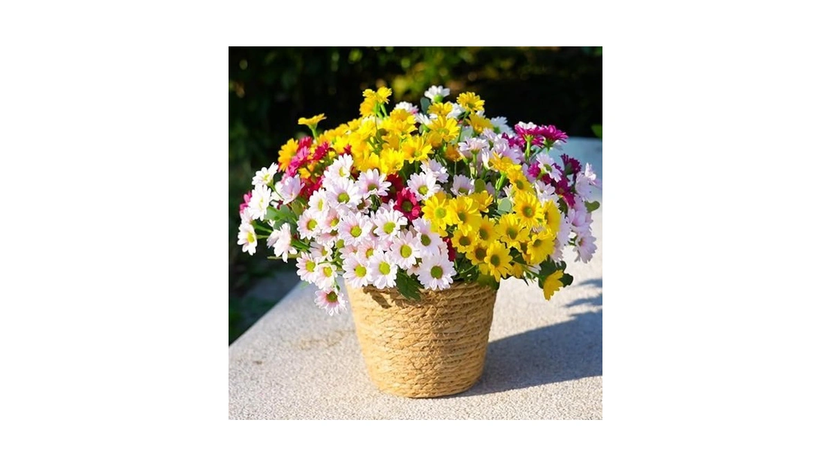 Artificial Spring Flowers Plants For Outdoors ,12 Bundles Faux Mums
