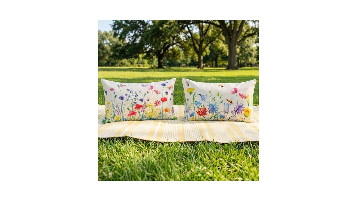 Jojogogo Colorful Spring Floral Outdoor Lumbar Pillow Covers 12x20 Set