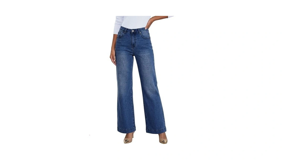 Magritta Womens Flare Jeans High Waisted Wide Leg Baggy Jean