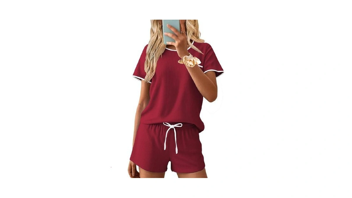 Ekouaer Womens Pajama Set Ribbed Knit Soft Shorts Pjs Summer