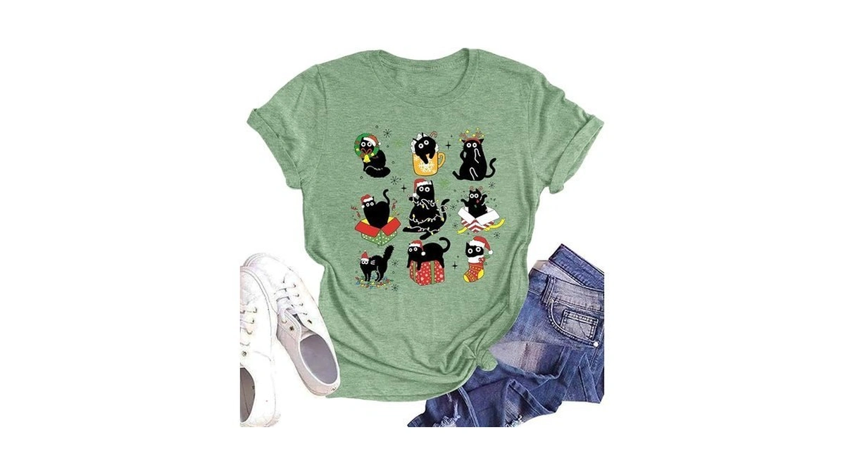 Christmas Shirts For Women Meowy Christmas Tshirt Cat Graphic Tee