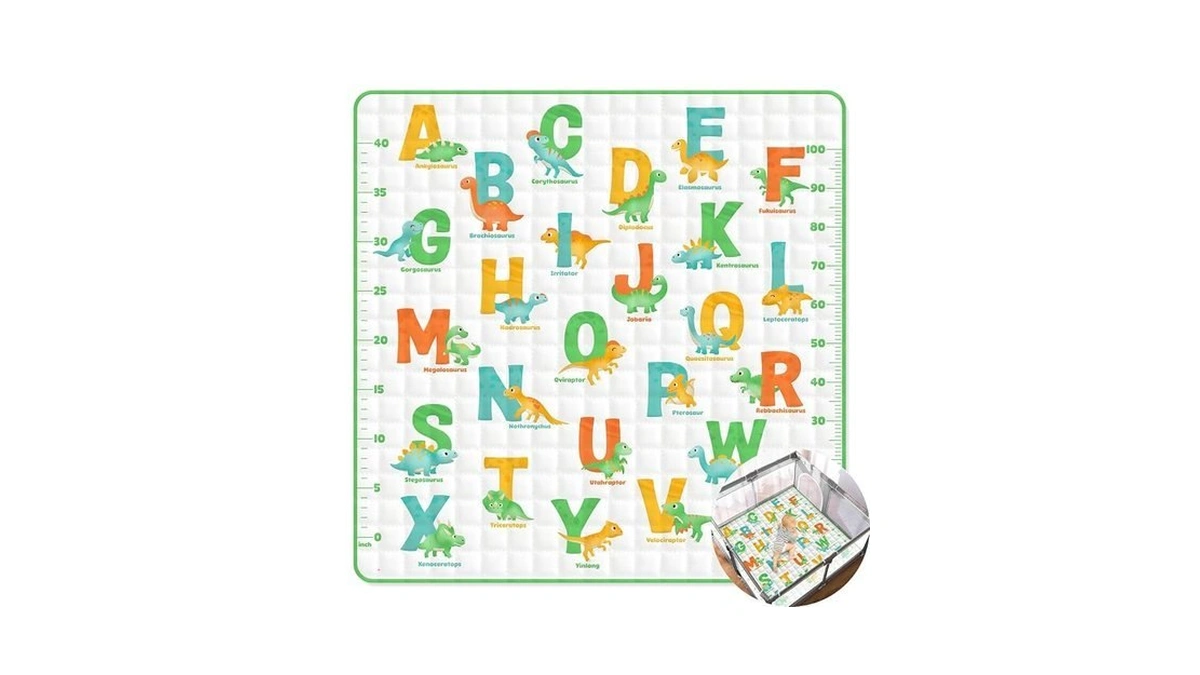 Percozzi Dinosaur Baby Play Mat, Abc Alphabet, Words And Shapes