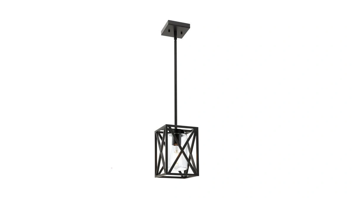 Todoluz 1-light Farmhouse Pendant Light Black Cage Hanging Ceiling Lights