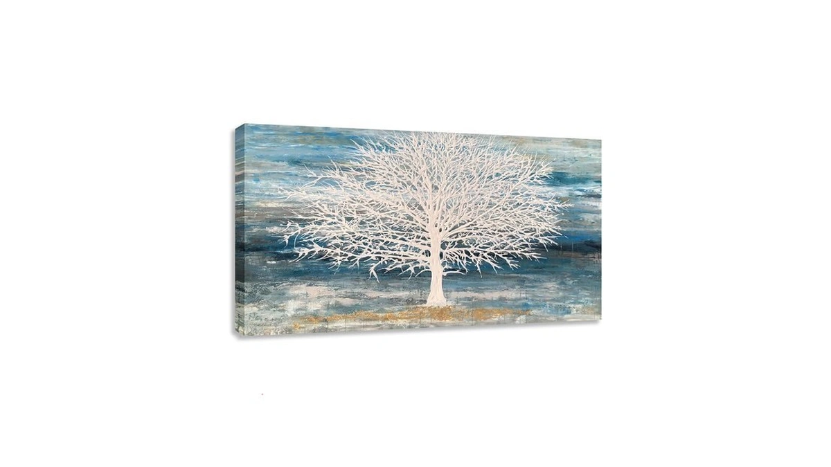 Richspace Arts Modern Tree Canvas Wall Art Teal Blue And