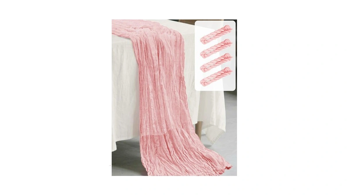 4 Pack Pink Table Runner 35x120 Inches Cheesecloth Table Runner