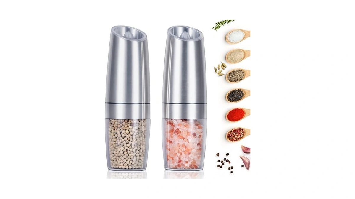 Easycom Gravity Salt And Pepper Mill Set, Battery Powered With