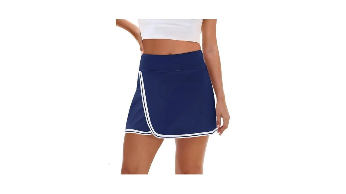 Fisoew Womens Golf Tennis Running Skorts Striped Elastic Waist Skirts