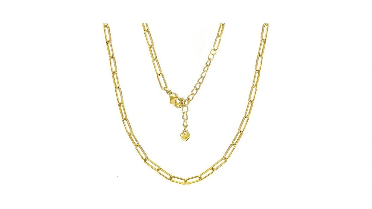 Anranyo Paperclip Necklace For Women,18k Gold Plated Paper Clip Link