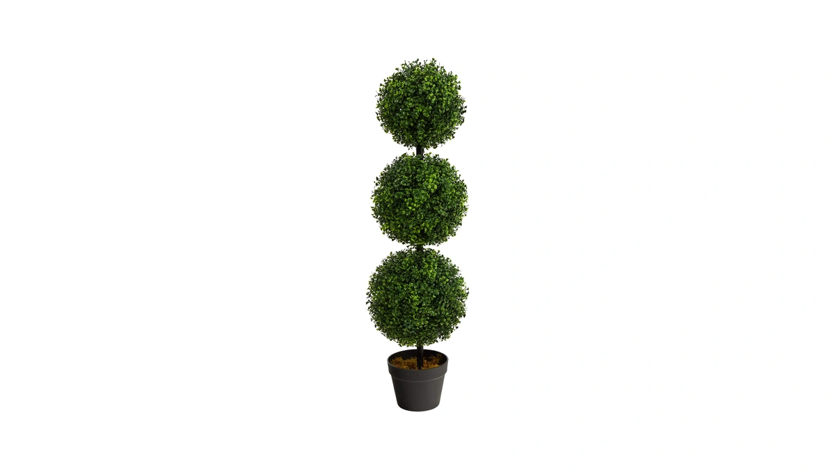 Nearly Natural 36in Artificial Triple Ball Boxwood Topiary Tree -
