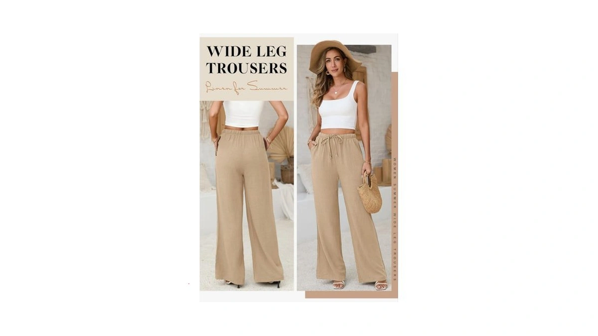 Jyanl Linen Pants For Women Flowy Palazzo Pants Boho High