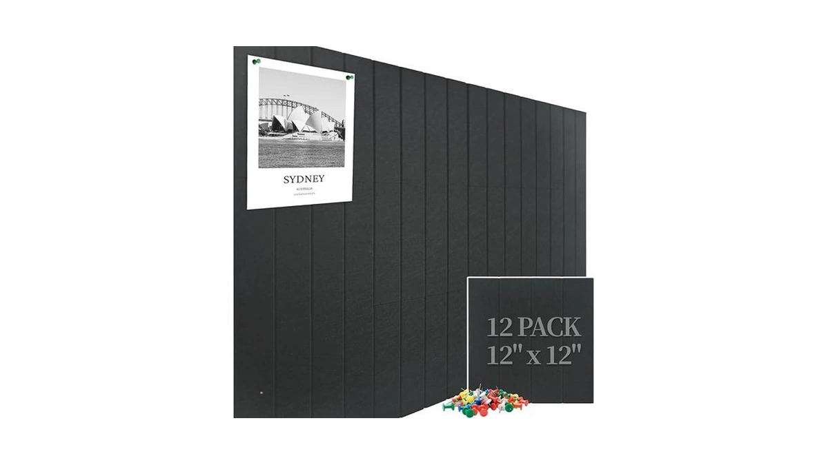 Large Cork Board Felt Wall Tiles, 47"x35" 12 Pack Felt