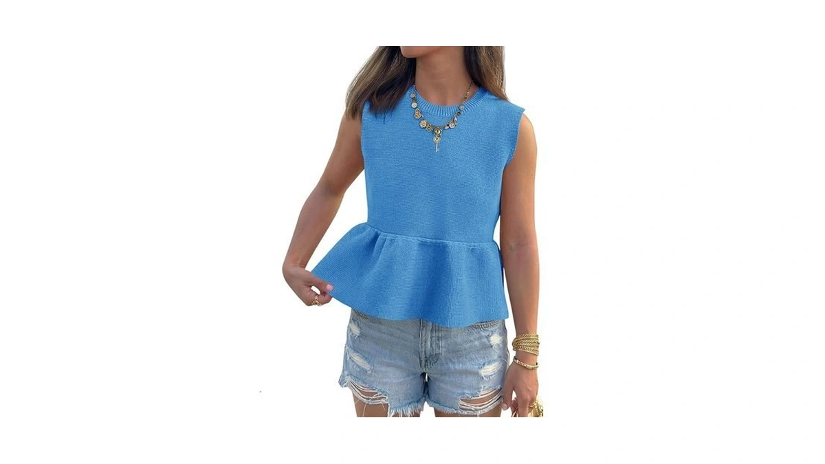 Saodimallsu Womens Peplum Tank Tops Ribbed Knit Babydoll Sleeveless Crop