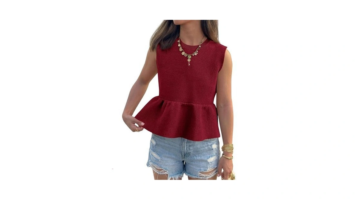Saodimallsu Womens Peplum Tank Tops Ribbed Knit Babydoll Sleeveless Crop
