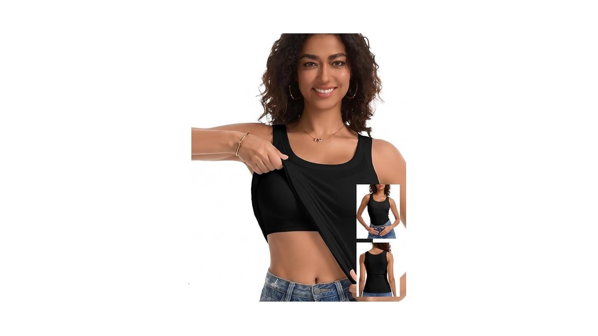 Simiya Women’s Ribbed Tank Tops With Built In Bras, Sleeveless