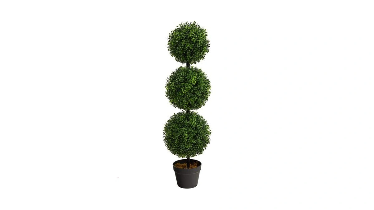 Nearly Natural 36in Artificial Triple Ball Boxwood Topiary Tree -