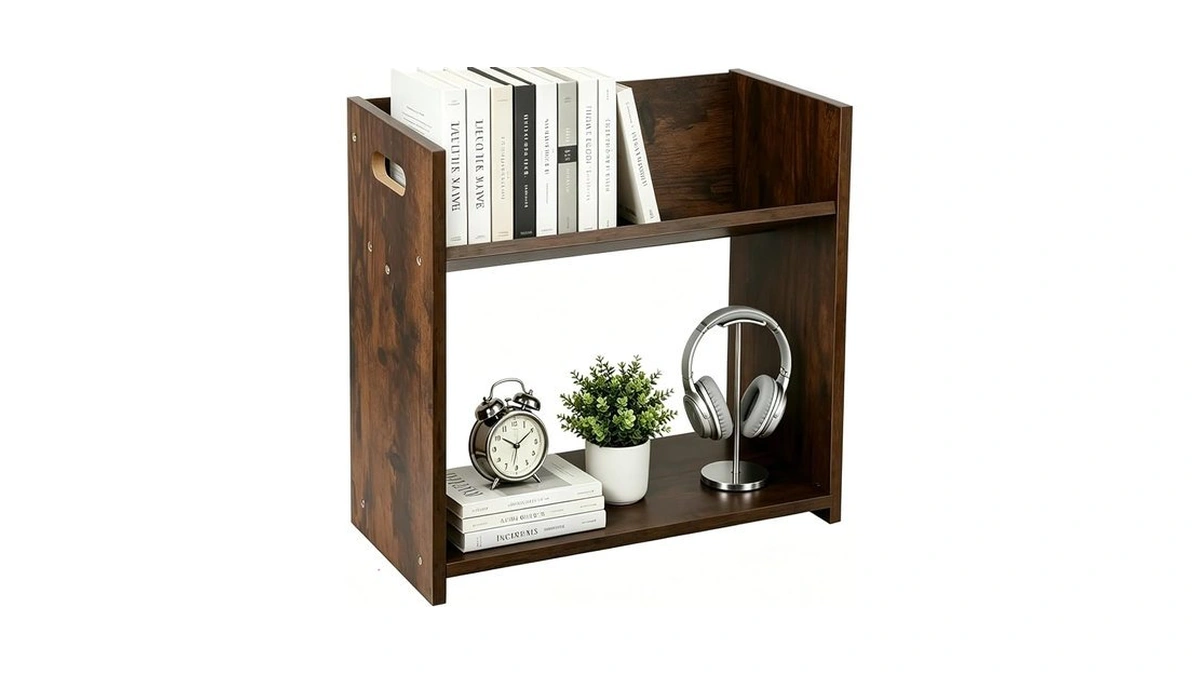 Yubamin Desktop Bookshelf, 2 Tier Desk Shelf Organizer, Wood Office