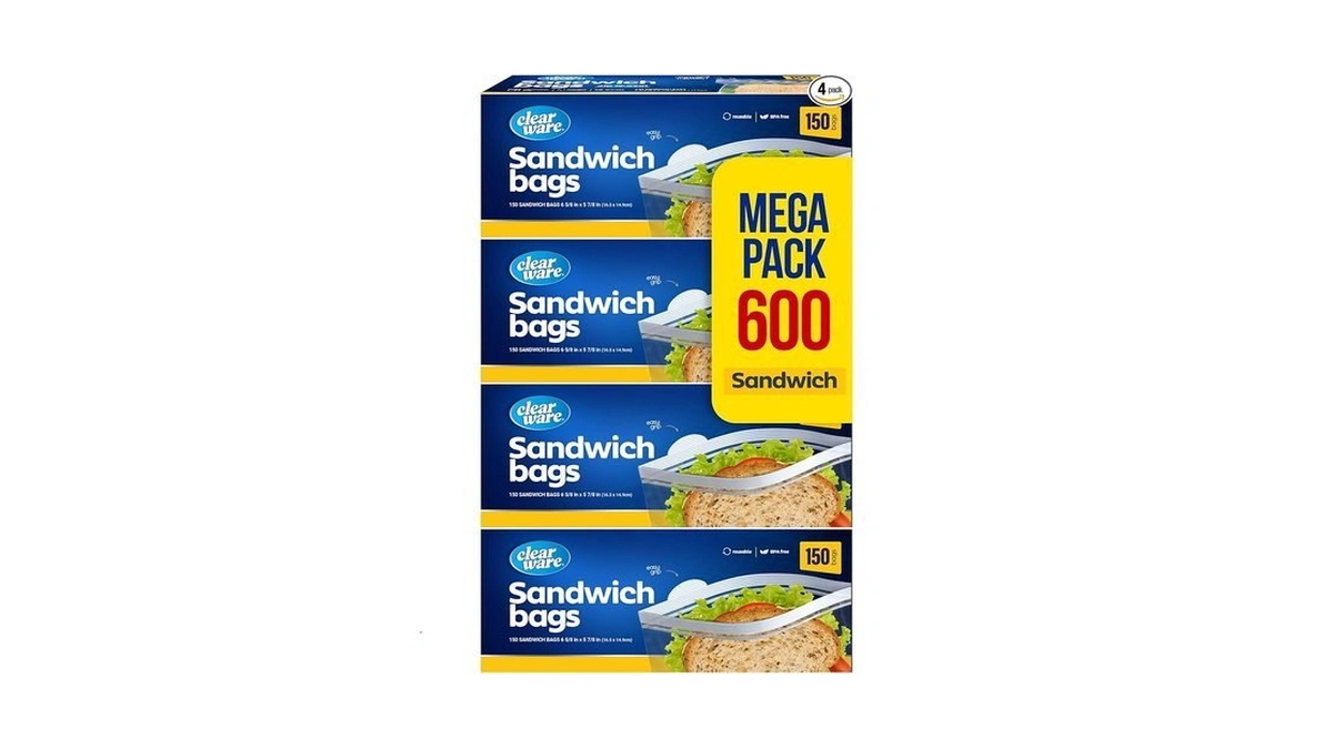 Sandwich Bags Zipper Top - 600 Count Resealable Plastic Food