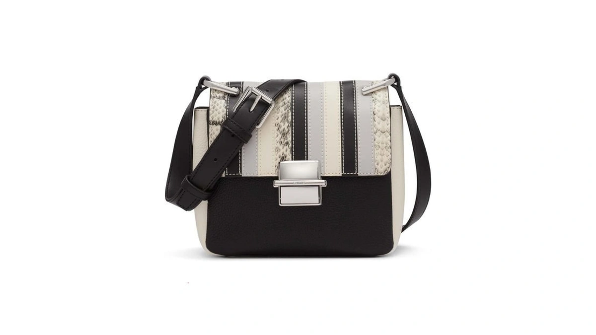 Calvin Klein Clove Triple Compartment Flap Crossbody, Black/white Snake Combo,