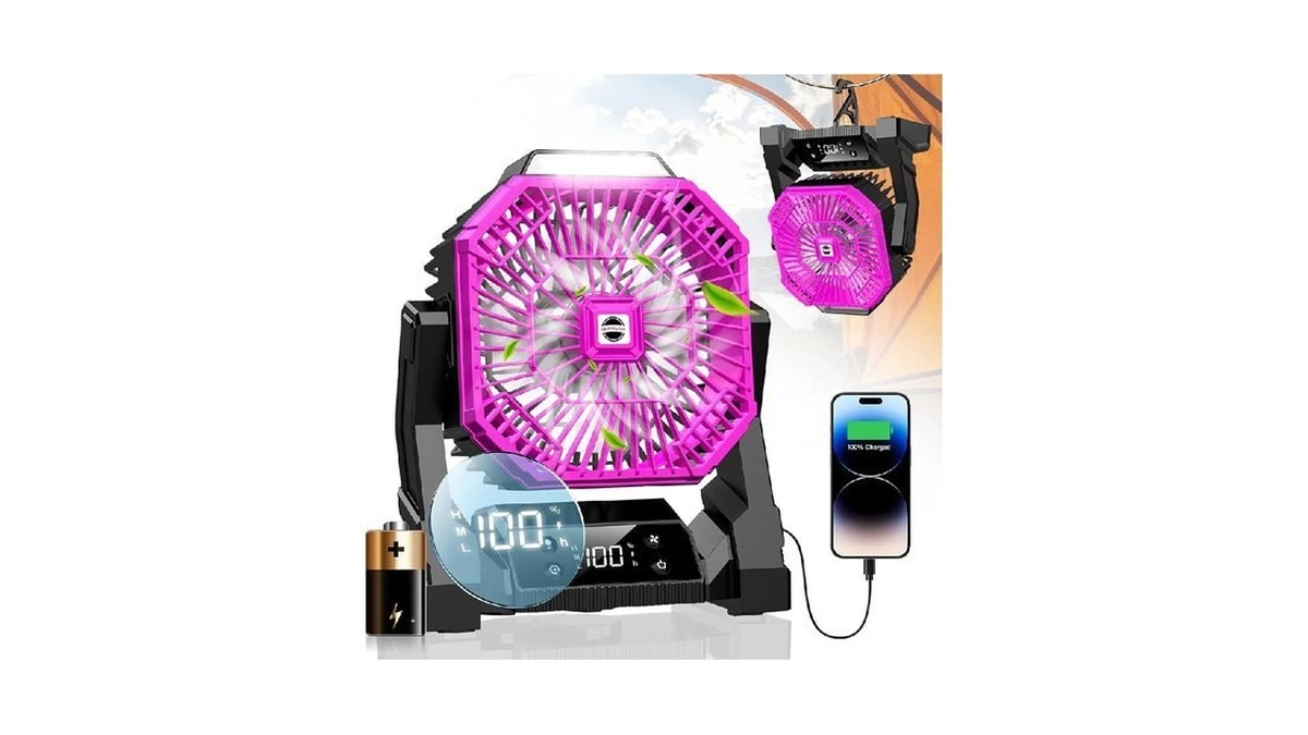 Hiketrax Portable Camping Fan With Led Lantern, 30000mah Rechargeable Battery