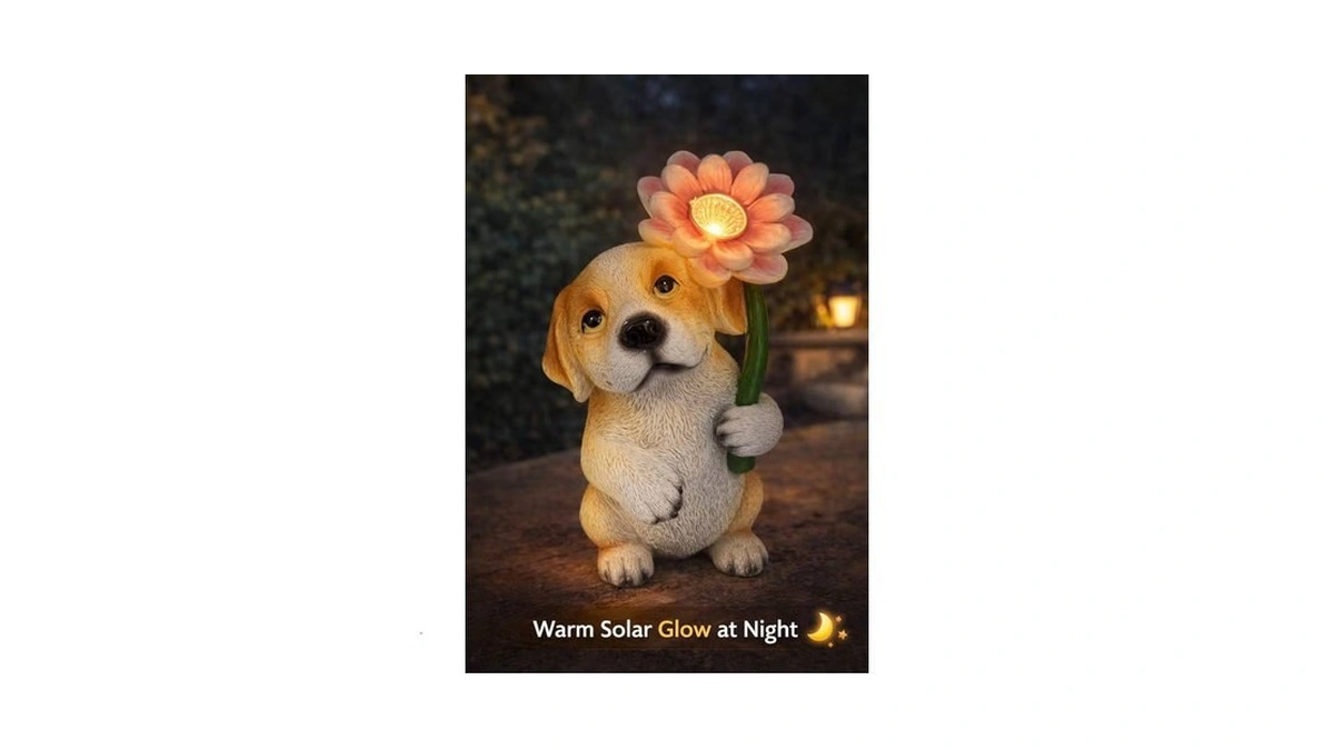 Gognome Solar Dog Garden Statue With Led Flower – Hand-painted